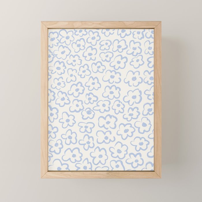 Daisies Pattern NO.2 | Blue Mini Art Print Gallery Image 1