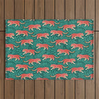 Tigers - pink, red, and jungle green Outdoor Rug Gallery Image 1