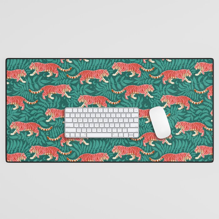 Tigers - pink, red, and jungle green Desk Mat Gallery Image 1