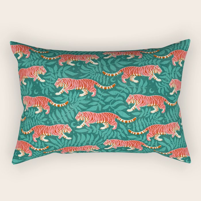 Tigers - pink, red, and jungle green Rectangular Pillow Gallery Image 2