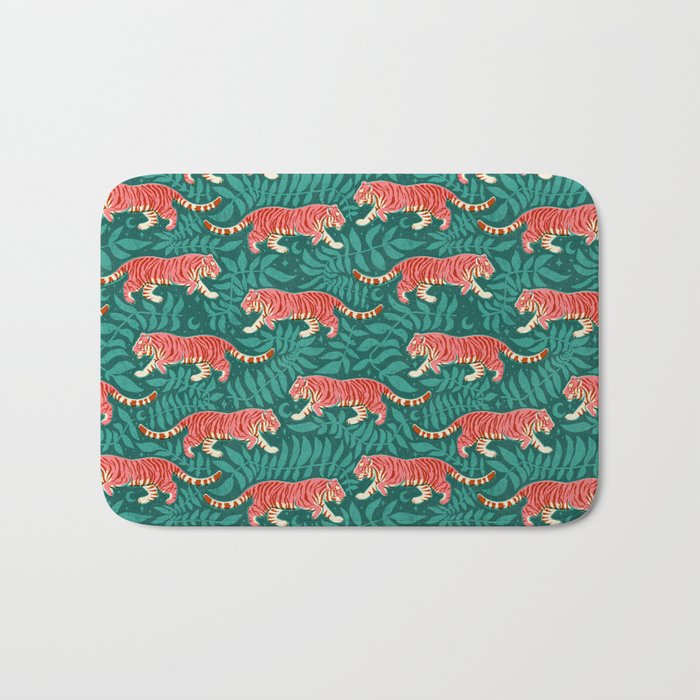 Tigers - pink, red, and jungle green Bath Mat Gallery Image 1
