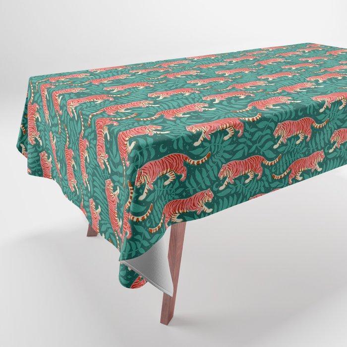 Tigers - pink, red, and jungle green Tablecloth Gallery Image 1