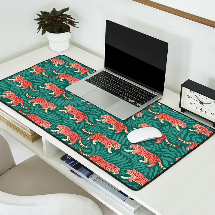 Tigers - pink, red, and jungle green Desk Mat Gallery Image 2