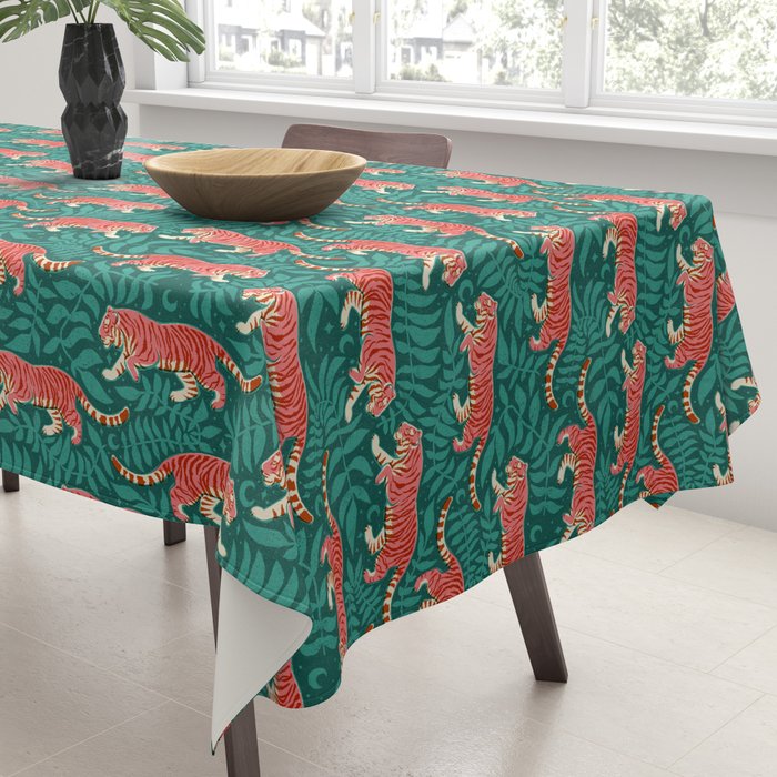 Tigers - pink, red, and jungle green Tablecloth Gallery Image 3