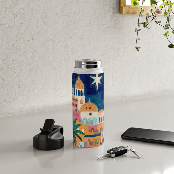 Oriental city under a starry sky in bright colours Water Bottle Gallery Image 4