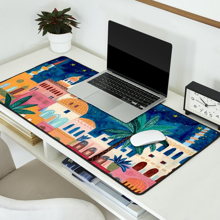 Oriental city under a starry sky in bright colours Desk Mat Gallery Image 2