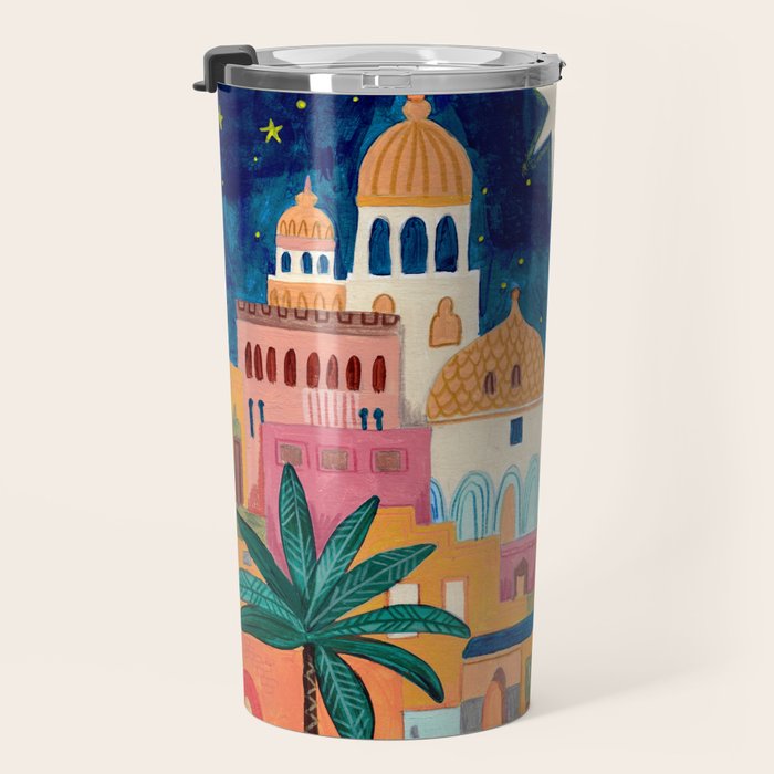 Oriental city under a starry sky in bright colours Travel Mug Gallery Image 3