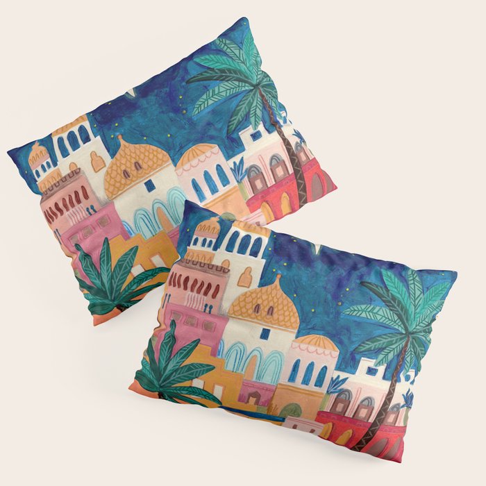 Oriental city under a starry sky in bright colours Pillow Sham Gallery Image 3