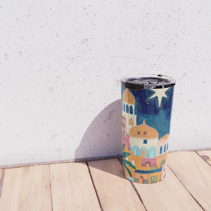 Oriental city under a starry sky in bright colours Travel Mug Gallery Image 4