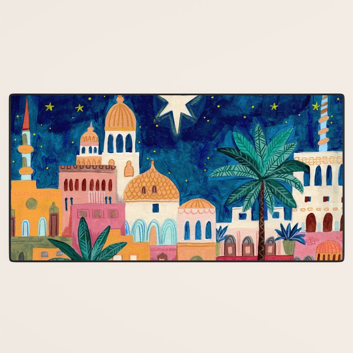 Oriental city under a starry sky in bright colours Desk Mat Gallery Image 3