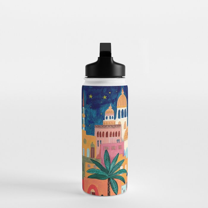 Oriental city under a starry sky in bright colours Water Bottle Gallery Image 3