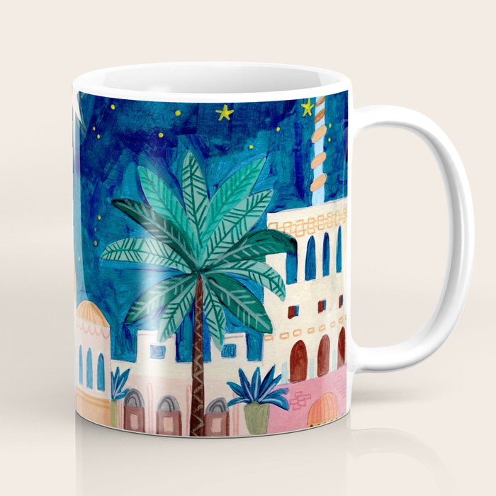Oriental city under a starry sky in bright colours Coffee Mug Gallery Image 1