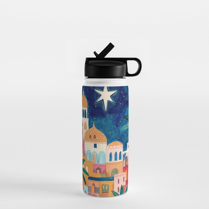 Oriental city under a starry sky in bright colours Water Bottle Gallery Image 1