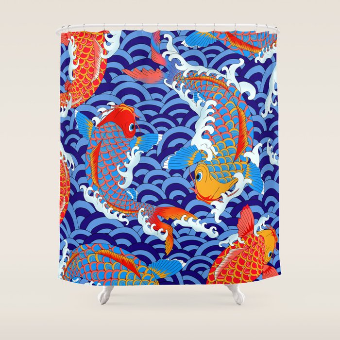 Koi fish / japanese tattoo style pattern Shower Curtain Gallery Image 1