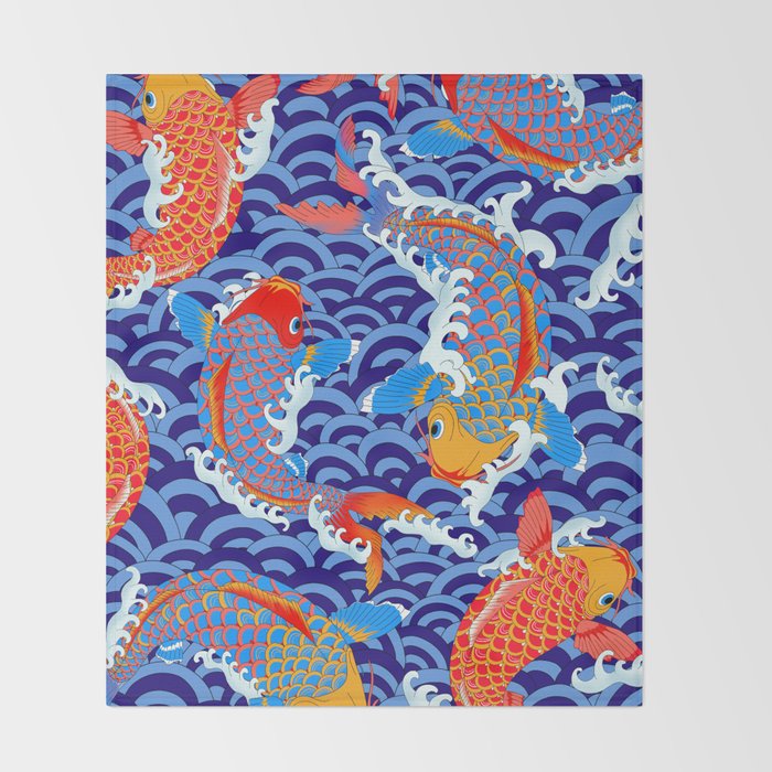 Koi fish / japanese tattoo style pattern Throw Blanket Gallery Image 2