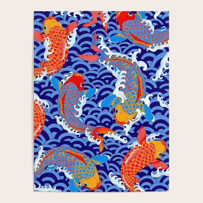 Koi fish / japanese tattoo style pattern Poster Gallery Image 1
