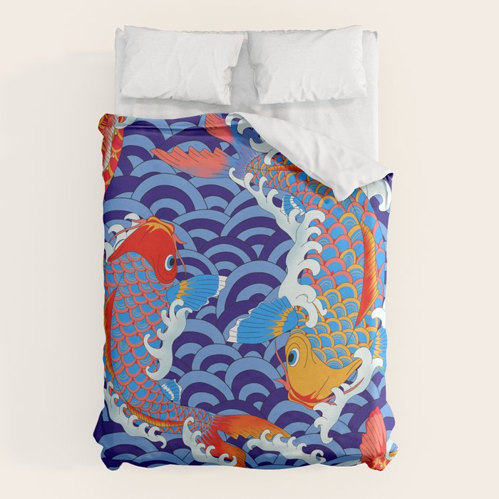 Koi fish / japanese tattoo style pattern Duvet Cover Gallery Image 6