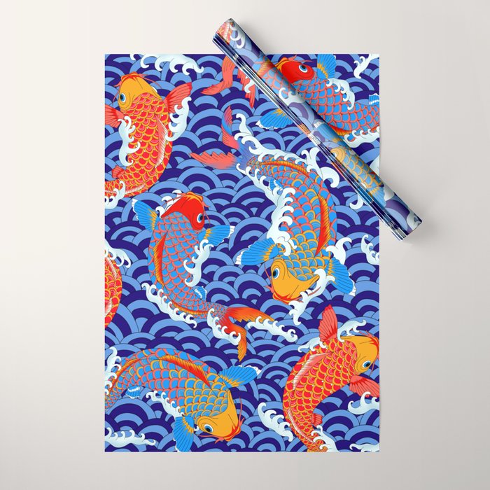 Koi fish / japanese tattoo style pattern Wrapping Paper Gallery Image 1