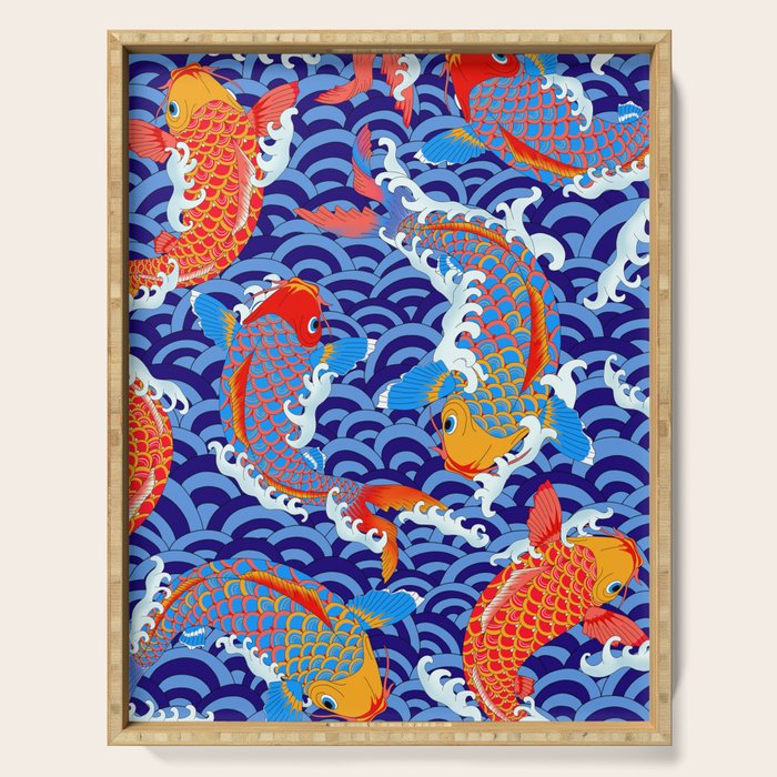 Koi fish / japanese tattoo style pattern Serving Tray Gallery Image 1