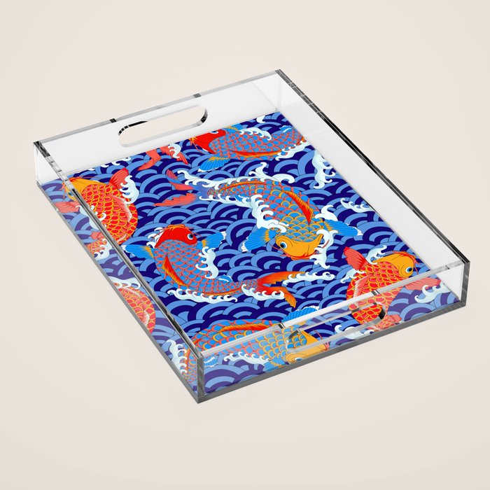 Koi fish / japanese tattoo style pattern Acrylic Tray Gallery Image 1