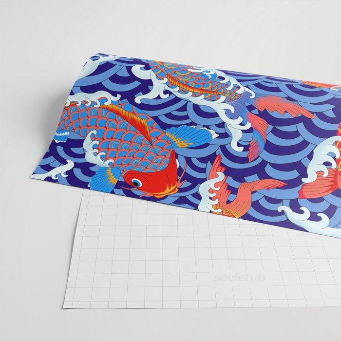 Koi fish / japanese tattoo style pattern Wrapping Paper Gallery Image 2