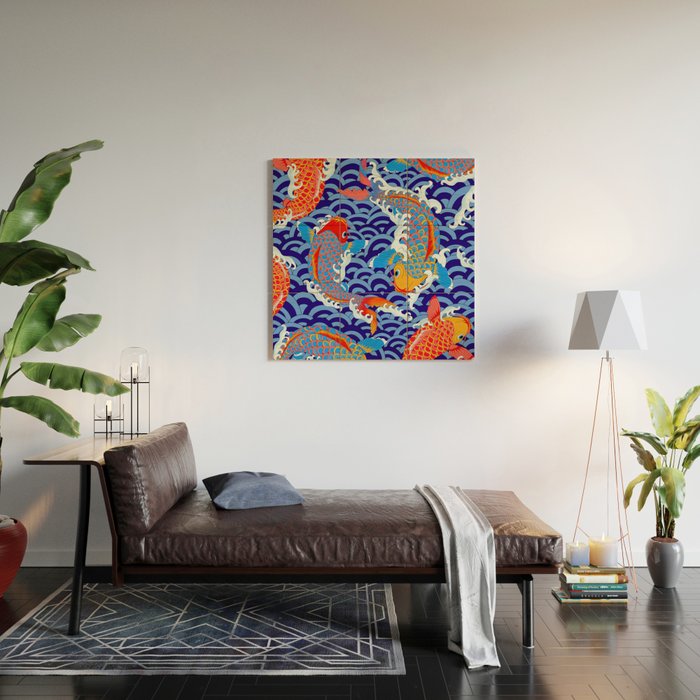 Koi fish / japanese tattoo style pattern Wood Wall Art Gallery Image 2