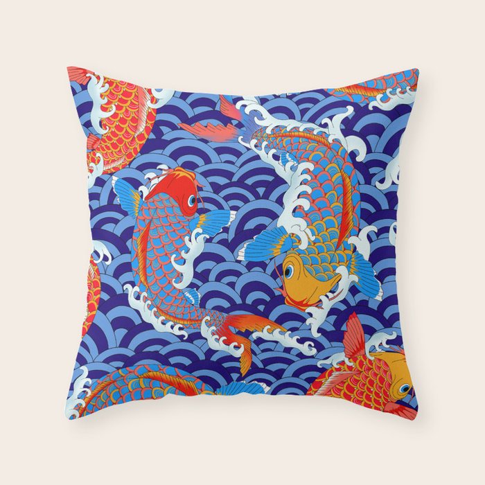 Koi fish / japanese tattoo style pattern Throw Pillow Gallery Image 6
