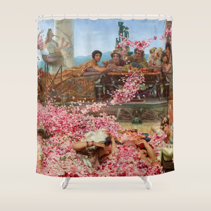 Lawrence Alma-Tadema's The Roses of Heliogabalus,  Roman Elagabalus with rose petals painting Shower Curtain Gallery Image 1