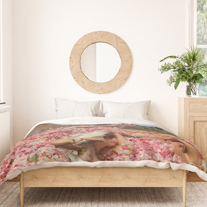 Lawrence Alma-Tadema's The Roses of Heliogabalus,  Roman Elagabalus with rose petals painting Duvet Cover Gallery Image 3