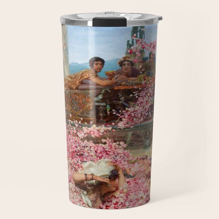Lawrence Alma-Tadema's The Roses of Heliogabalus,  Roman Elagabalus with rose petals painting Travel Mug Gallery Image 1