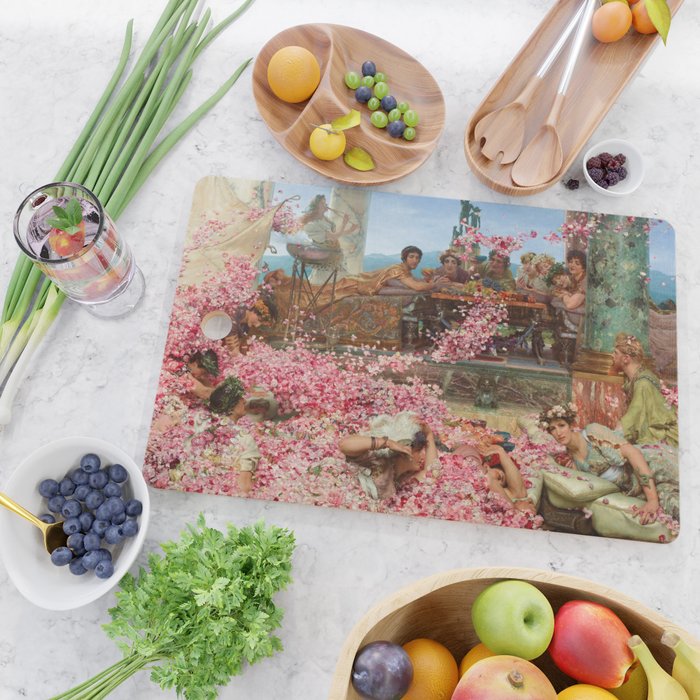 Lawrence Alma-Tadema's The Roses of Heliogabalus,  Roman Elagabalus with rose petals painting Cutting Board Gallery Image 2