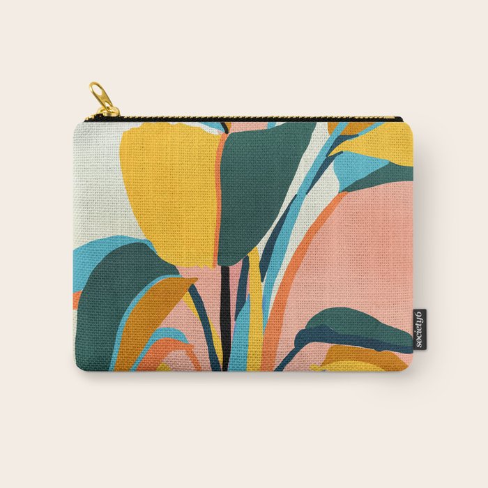 Nature Doesn't Hurry Yet All Is Accomplished, Colorful Botanical Plant Pot Illustration Tropical Carry All Pouch Gallery Image 1