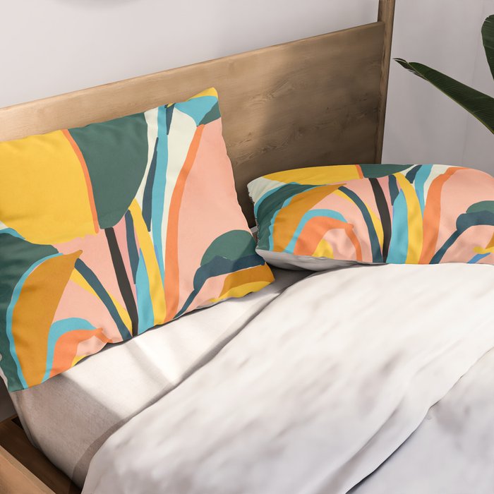 Nature Doesn't Hurry Yet All Is Accomplished, Colorful Botanical Plant Pot Illustration Tropical Pillow Sham Gallery Image 2