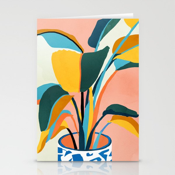 Nature Doesn't Hurry Yet All Is Accomplished, Colorful Botanical Plant Pot Illustration Tropical Stationery Card Gallery Image 1