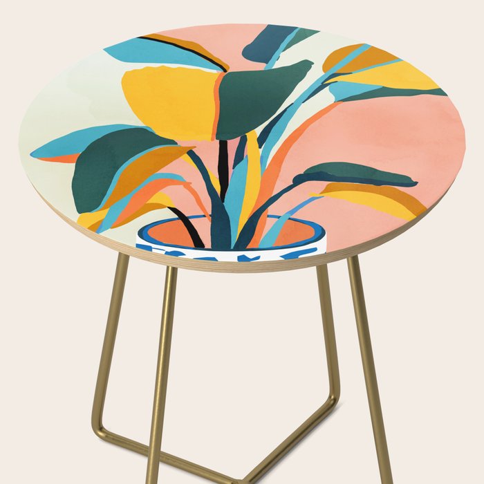Nature Doesn't Hurry Yet All Is Accomplished, Colorful Botanical Plant Pot Illustration Tropical Side Table Gallery Image 2
