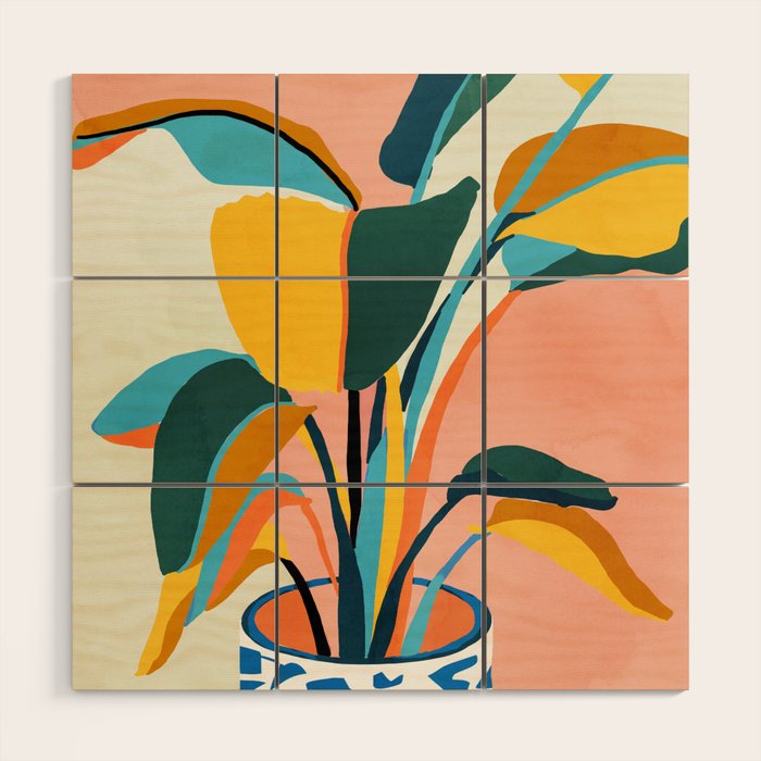 Nature Doesn't Hurry Yet All Is Accomplished, Colorful Botanical Plant Pot Illustration Tropical Wood Wall Art Gallery Image 3