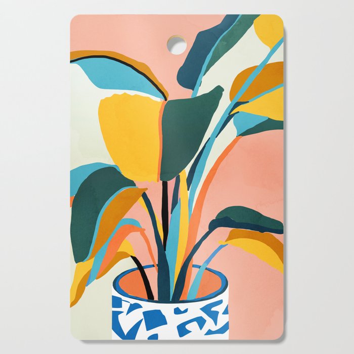 Nature Doesn't Hurry Yet All Is Accomplished, Colorful Botanical Plant Pot Illustration Tropical Cutting Board Gallery Image 1
