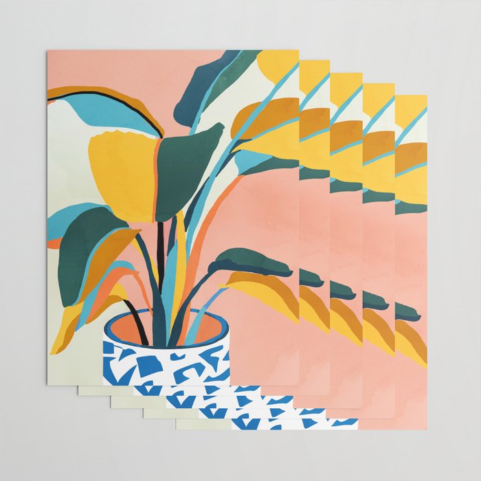 Nature Doesn't Hurry Yet All Is Accomplished, Colorful Botanical Plant Pot Illustration Tropical Wrapping Paper Gallery Image 3