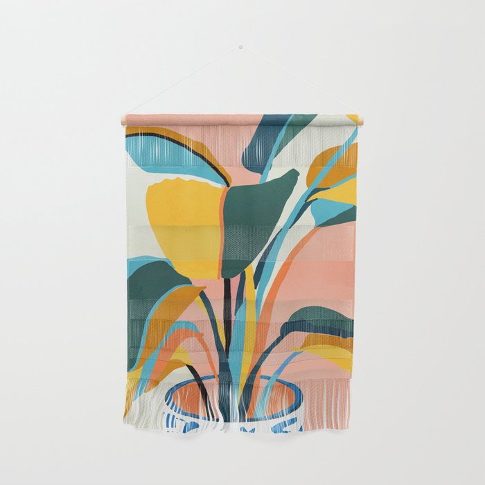 Nature Doesn't Hurry Yet All Is Accomplished, Colorful Botanical Plant Pot Illustration Tropical Wall Hanging Gallery Image 1