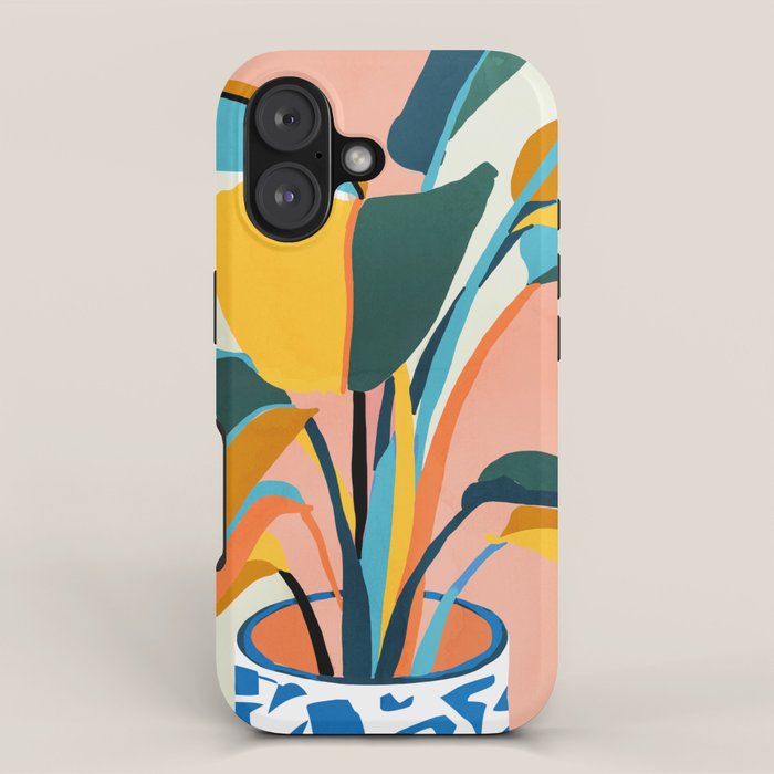 Nature Doesn't Hurry Yet All Is Accomplished, Colorful Botanical Plant Pot Illustration Tropical iPhone Case Gallery Image 1