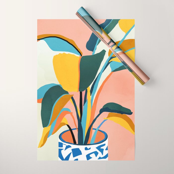 Nature Doesn't Hurry Yet All Is Accomplished, Colorful Botanical Plant Pot Illustration Tropical Wrapping Paper Gallery Image 1