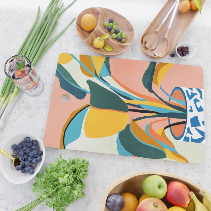 Nature Doesn't Hurry Yet All Is Accomplished, Colorful Botanical Plant Pot Illustration Tropical Cutting Board Gallery Image 2