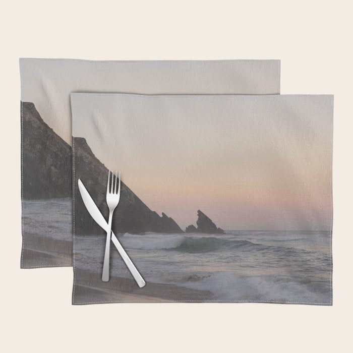 Pastel orange sunrise at Praia da Adraga in Portugal - summer coastal travel photography Placemat Gallery Image 1