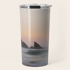 Pastel orange sunrise at Praia da Adraga in Portugal - summer coastal travel photography Travel Mug Gallery Image 1