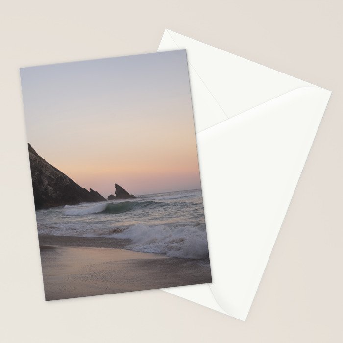 Pastel orange sunrise at Praia da Adraga in Portugal - summer coastal travel photography Stationery Card Gallery Image 2