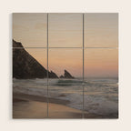 Pastel orange sunrise at Praia da Adraga in Portugal - summer coastal travel photography Wood Wall Art Gallery Image 1