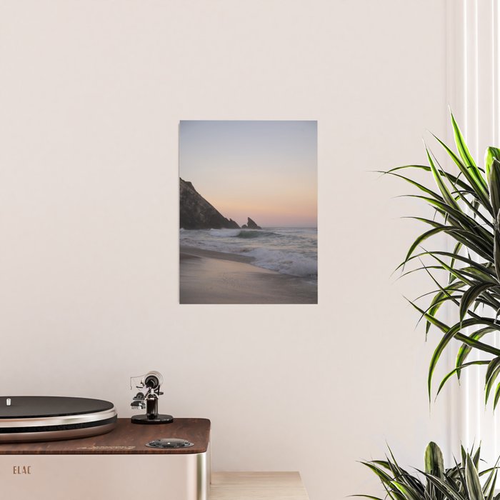 Pastel orange sunrise at Praia da Adraga in Portugal - summer coastal travel photography Poster Gallery Image 2