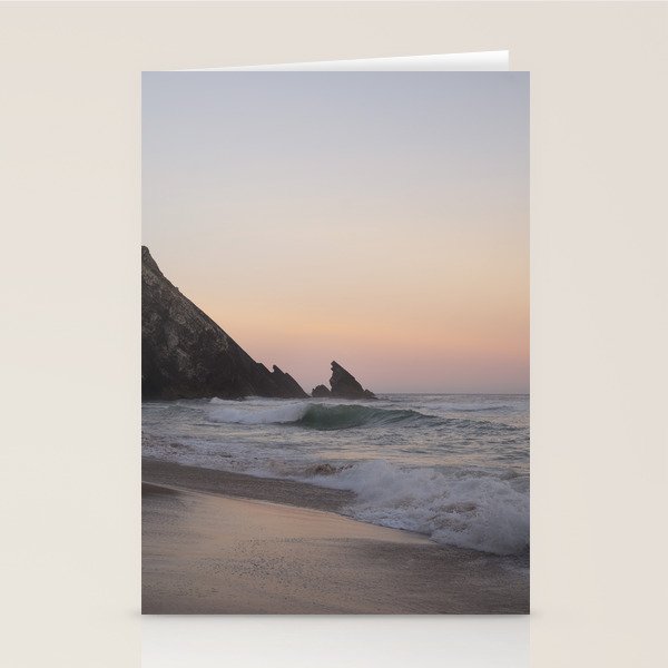 Pastel orange sunrise at Praia da Adraga in Portugal - summer coastal travel photography Stationery Card Gallery Image 2