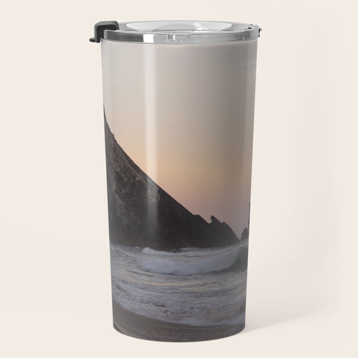 Pastel orange sunrise at Praia da Adraga in Portugal - summer coastal travel photography Travel Mug Gallery Image 3