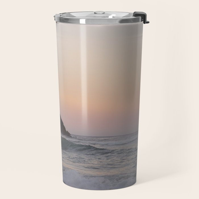 Pastel orange sunrise at Praia da Adraga in Portugal - summer coastal travel photography Travel Mug Gallery Image 2